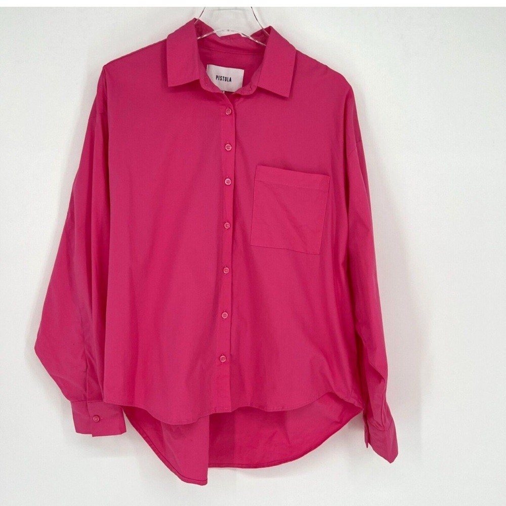 Pistola Blouse Women's M Button Down Pink Collared Long Sleeve Boxy Relaxed